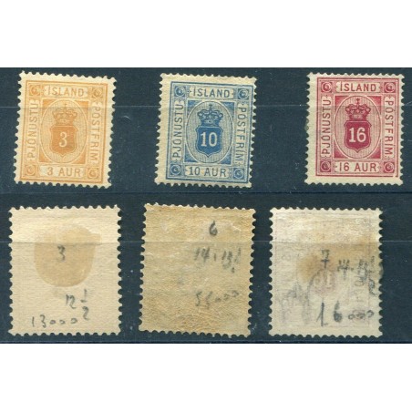 1876 ISLANDA SEGNATASSE N.3-6-7  NO GUM -  MH    LNT049