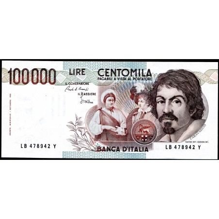 Lire 100.000 Caravaggio, 1° tipo, B1985. Ciampi Stevani. Gig. BI84B. FDS