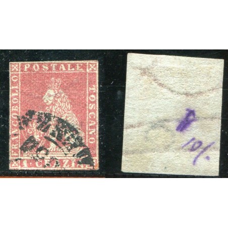 1851/52 TOSCANA 1CR. CARMINIO SU AZZURRO N.4B CAT. 500 ONT248