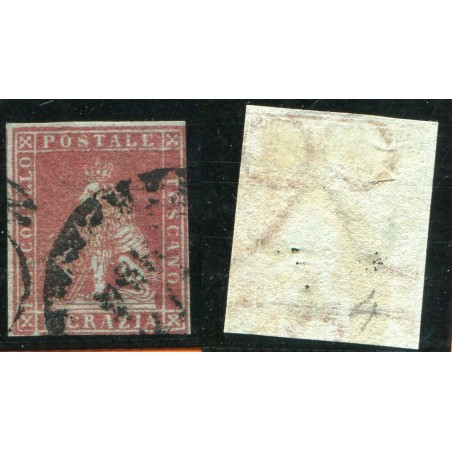 1851/52 TOSCANA 1CR. CARMINIO SU AZZURRO N.1B CAT. 500 ONT260