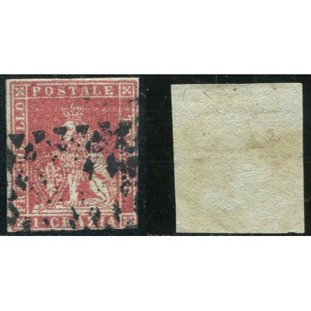 1851/52 Toscana 1cr. carminio su azzurro n.4/b Cat. 600