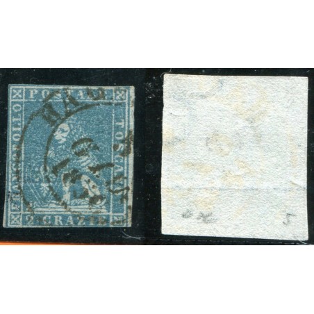 1851/52 TOSCANA 2CR. AZZURRO CHIARO SU GRIGIO N.5 CAT. 250 ONT275