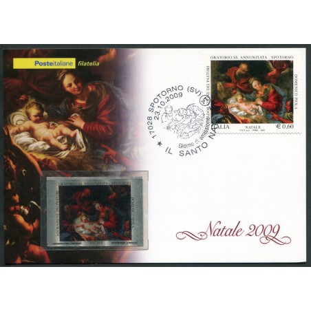 2009 Cartolina Postale "Natale" nuova con francobollo d'Argento