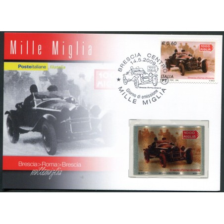 2009 Italia Cartolina Postale "Mille Miglia" nuova con francobollo d'Argento