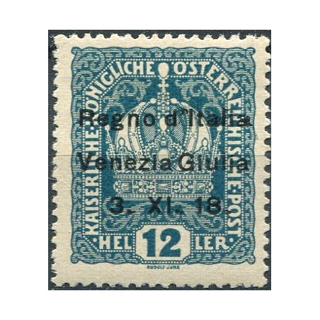 1918 Trentino Alto Adige Francobollo di Austria soprastampato 12h verde azzurro n.5 Mh Cat. 450