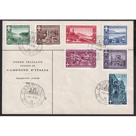 1949 Campione, Paesaggi e Vedute, n.6/12 su busta. Cat. 25