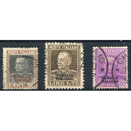 1928/30 Somalia francobolli soprastampati n. 117/18+139 usati annulli non garantiti.