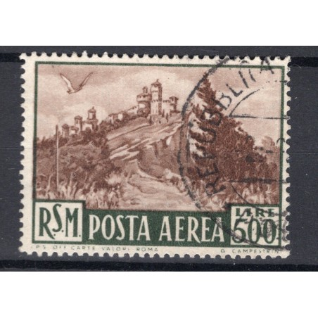 1951 San Marino Posta Aerea Veduta Lire 500 n.97 Usata Cat. 150