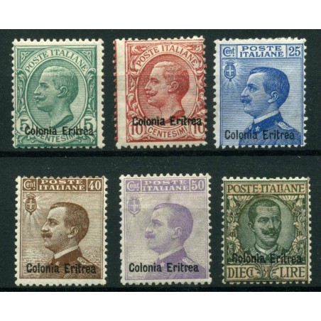 1908/16 COLONIE ITALIANE ERITREA SOPRASTAMPATI N°31/33+38/40  MH D188