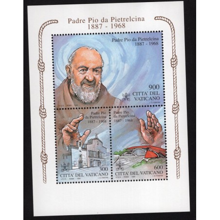 1999 Vaticano Foglietto Padre Pio da Pietrelcina MNH