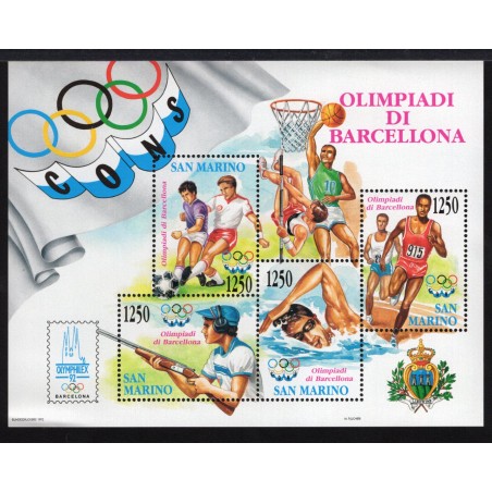 1992 San Marino Foglietto Olimpiade di Barcellona MNH