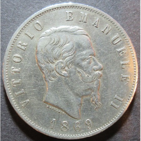 1869 Vittorio Emanuele II, lire 5 argento - Milano