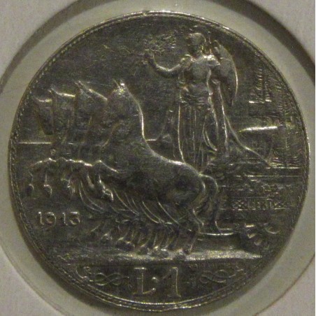 1913 Vittorio Emanuele III, lire 1 Quadriga Briosa (Ag)