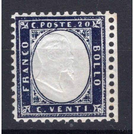 1862 Vitt. Emanuele 2° c.20 indaco doppia effige MNH n.2 Bordo di foglio.