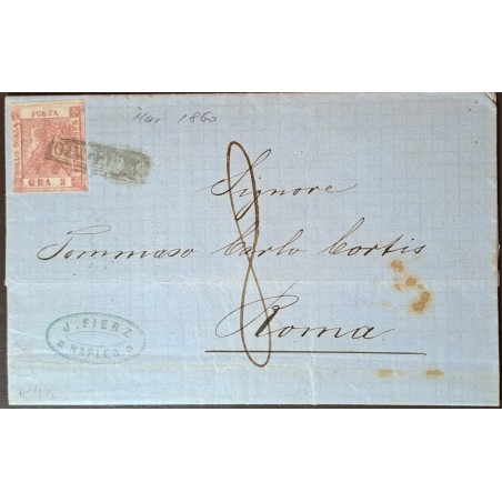 Napoli 1860 Lettera per Roma con 5 gr., II tav., n. 9 Tassa a destino. Cat 1.050