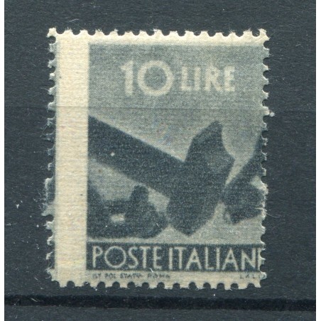 1945 Democratica £.10 ardesia dent. fortemente spostata n.16Eb mnh cat. 190