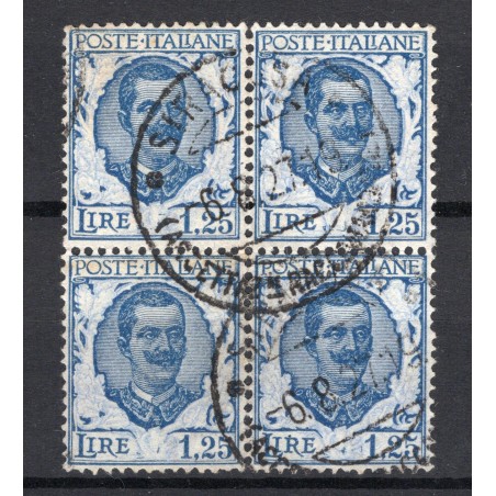 1926 Italia tipo Floreale n.202 £.1,25  in Quartina usato