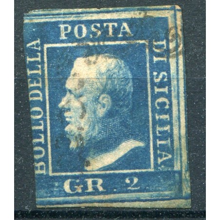 Sicilia 1859 2 gr. III tavola, n. 8 assottigliato, difetti. Cat. 225.