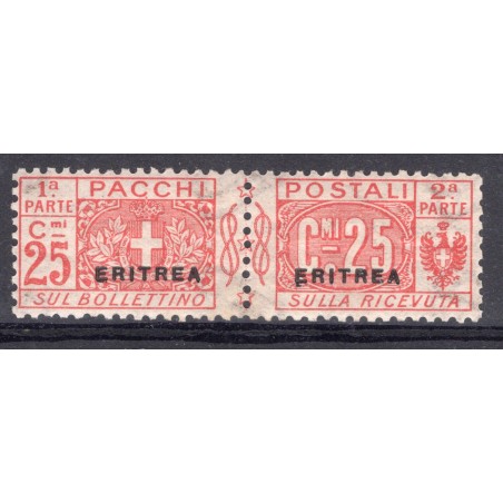 1916 Eritrea Pacchi Postali Cent. 25 n.3 MNH Fresco. Cat. 1000