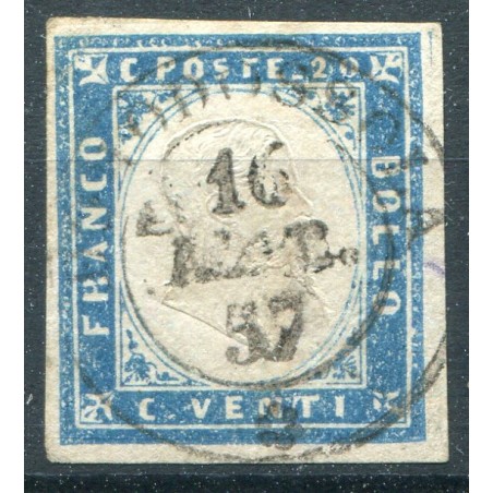 1857 Sardegna c. 20 azzurro grigiastro n. 15A usato