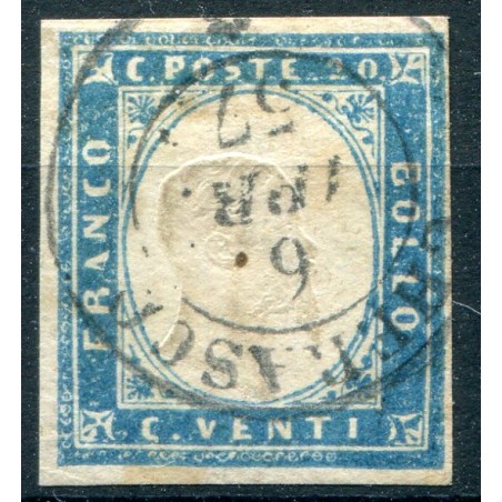 1857 Sardegna c. 20 azzurro grigiastro n. 15A usato