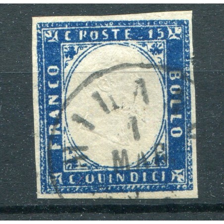 1863 Vittorio Emanuele 2°, c.15 azzurro Matraire, n. 11 usato