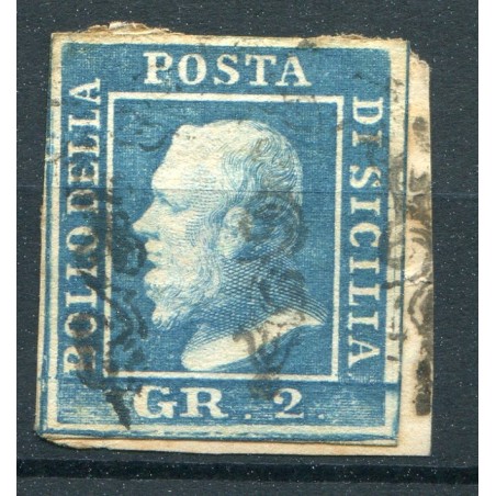 1859 Sicilia 2 gr azzurro chiaro, 3°tavola n.8 usato Cat.225