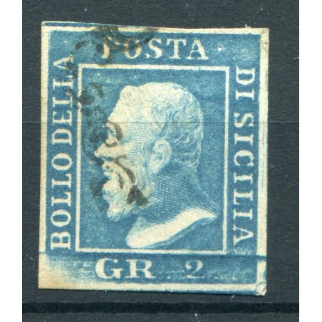 1859 Sicilia 2 gr azzurro chiaro, 3°tavola n.8 usato Cat.225