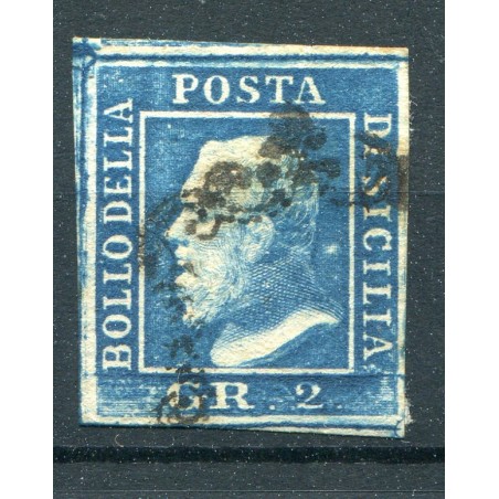 1859 Sicilia 2 gr azzurro chiaro, 3°tavola n.8 usato Cat.225