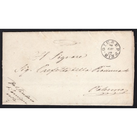 1862 S.Giuseppe annullo sardo italiano, lettera senza testo per Palermo (R1)