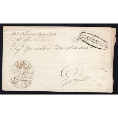 1861 Canicattì ovale Borbonico con fregi, lettera senza testo per Girgenti. (R1)