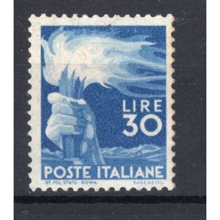 1947 Democratica lire 30 azzurro n. 563 Cat. 550 MNH