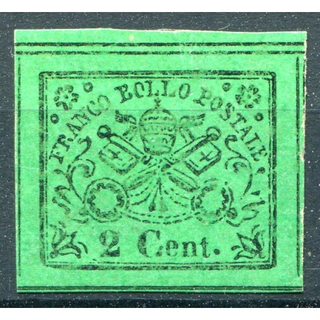 1867 Pontificio, cent. 2 verde giallo, n. 13 MH. Cat 180