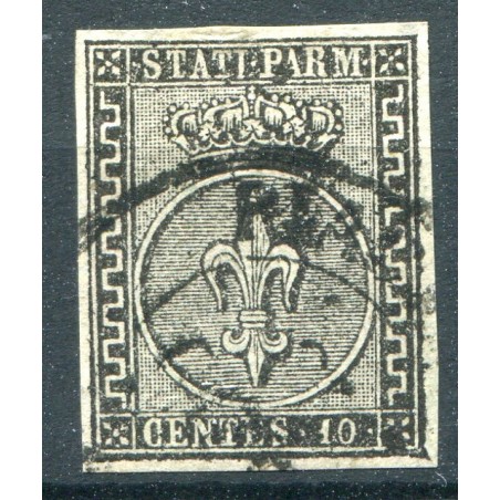 1852 Parma, cent 10 bianco, n. 2 usato ben marginato. Cat 325.