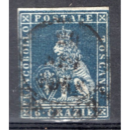 1851 Toscana, 6cr. azzurr su grigio, n.7d usato. Cat. 500