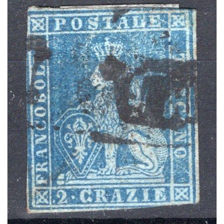 1851 Toscana, 2cr. azzurro grigio su grigio, n.5a usato. Cat. 600