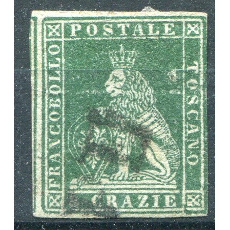 1851 Toscana, 4 cz verde su grigio, n. 6 usato. Cat 325