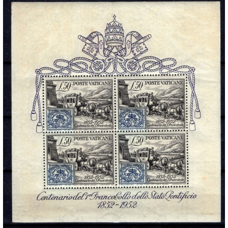 1952 Vaticano foglietto n.1 100° del francobollo MNH Cat. 300