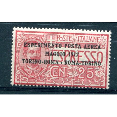 1917 	1917 Italia Regno Posta Aerea n.1 Torino/Roma Soprastampato MNH Cat. 85