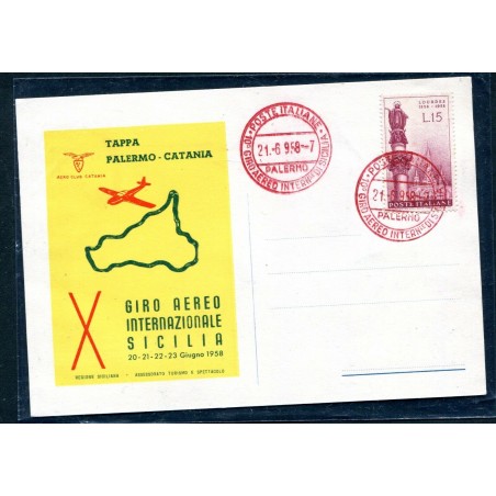 1958 10° Giro Aereo di Sicilia Cartolina e Annullo Speciale